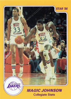 1986 Star Magic Johnson #2 Magic Johnson / Collegiate Stats Front