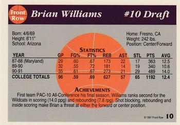 1991 Front Row Top 10 Draft Picks #10 Brian Williams Back