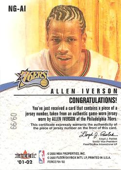 2001-02 Fleer Force - Inside the Game Jerseys Numbers #NG-AI Allen Iverson Back