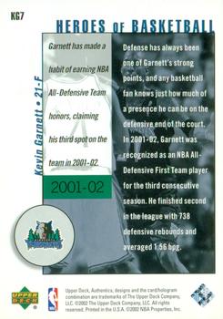 2002-03 UD Authentics - Kevin Garnett Heroes of Basketball #KG7 Kevin Garnett Back