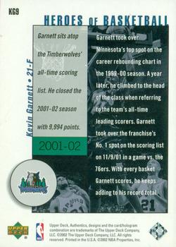 2002-03 UD Authentics - Kevin Garnett Heroes of Basketball #KG9 Kevin Garnett Back