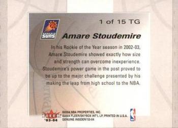 2003-04 Fleer Genuine Insider - Tools of the Game #1 TG Amare Stoudemire Back