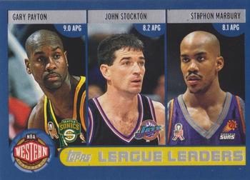 2002-03 Topps #181 League Leaders (Gary Payton / John Stockton / Jason Kidd / Stephon Marbury / Andre Miller / Baron Davis) Front