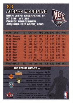 2003-04 Fleer Tradition #83 Alonzo Mourning Back