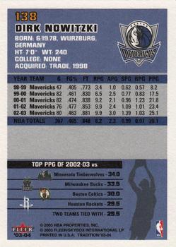 2003-04 Fleer Tradition #138 Dirk Nowitzki Back