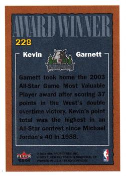 2003-04 Fleer Tradition #228 Kevin Garnett Back