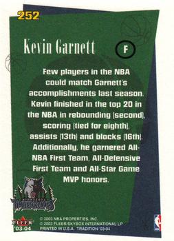 2003-04 Fleer Tradition #252 Kevin Garnett Back