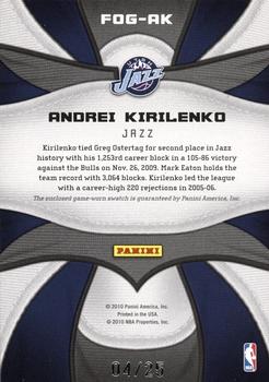 2009-10 Panini Certified - Fabric of the Game NBA Die Cuts Prime #FOG-AK Andrei Kirilenko Back