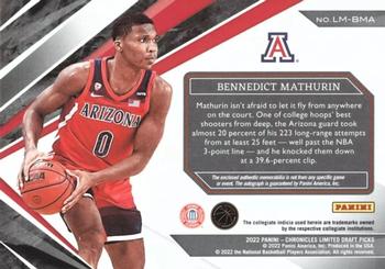 2022 Panini Chronicles Draft Picks - Limited Rookie Jersey Autograph Prime #LM-BMA Bennedict Mathurin Back