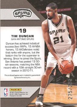 2010-11 Panini Totally Certified - Fabric of the Game Jumbo Jersey Number #19 Tim Duncan Back