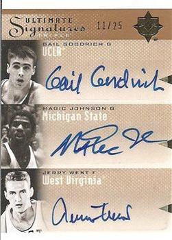 2010-11 Upper Deck Ultimate Collection - Ultimate Signatures Triple #T-LAL Gail Goodrich / Magic Johnson / Jerry West Front