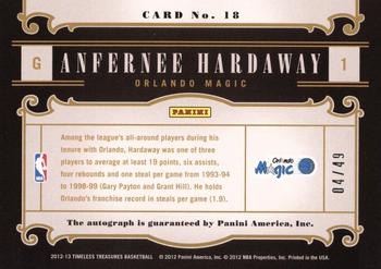 2012-13 Panini Timeless Treasures - Timeless Signatures #18 Anfernee Hardaway Back