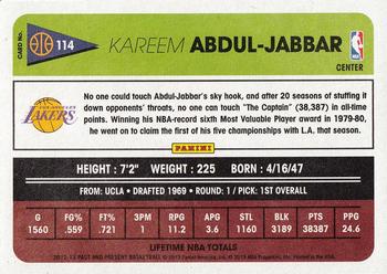 2012-13 Panini Past & Present #114 Kareem Abdul-Jabbar Back