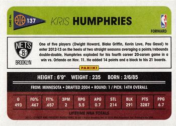 2012-13 Panini Past & Present #137 Kris Humphries Back