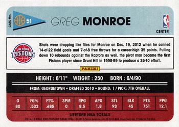 2012-13 Panini Past & Present #51 Greg Monroe Back