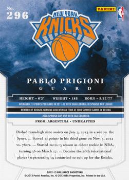 2012-13 Panini Brilliance #296 Pablo Prigioni Back