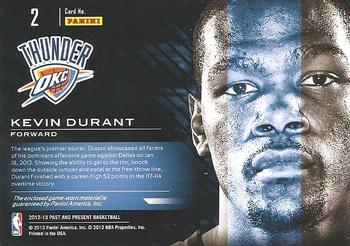 2012-13 Panini Past & Present - Gamers Jerseys #2 Kevin Durant Back