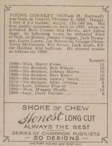 1911 American Tobacco Co. Champion Pugilists (T219) #NNO Young Corbett Back