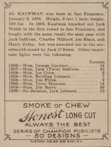 1911 American Tobacco Co. Champion Pugilists (T219) #NNO Al Kaufman Back