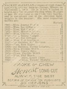 1911 American Tobacco Co. Champion Pugilists (T219) #NNO Packey McFarland Back