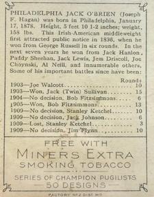 1911 American Tobacco Co. Champion Pugilists (T219) #NNO Phila Jack O'Brien Back