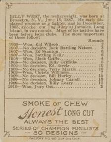 1911 American Tobacco Co. Champion Pugilists (T219) #NNO Billy West Back