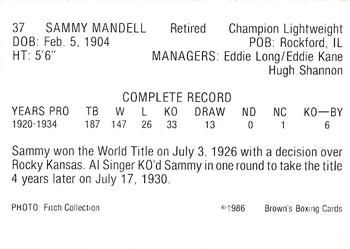 1986 Brown's #37 Sammy Mandell Back