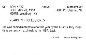 1986 Brown's #43 Ron Katz Back