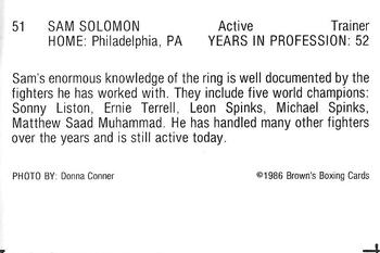 1986 Brown's #51 Sam Solomon Back
