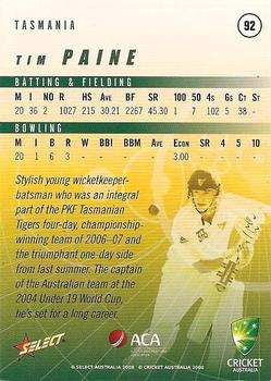 2008-09 Select Cricket Australia #92 Tim Paine Back