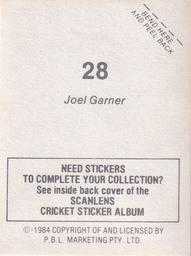 1984 Scanlens Cricket Stickers #28 Joel Garner Back
