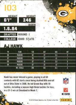 2010 Score #103 A.J. Hawk Back