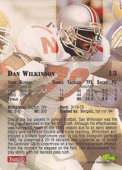 1994 Classic NFL Draft #13 Dan Wilkinson  Back