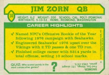 1978 Topps Holsum #30 Jim Zorn Back