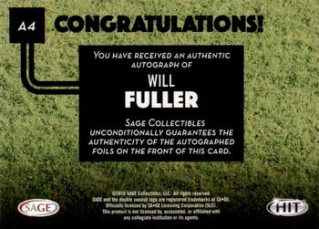 2016 SAGE HIT - Autographs Gold #A4 Will Fuller Back