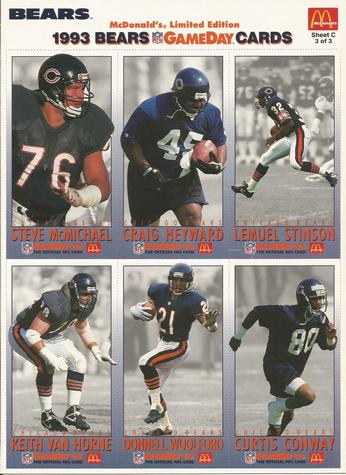 1993 GameDay McDonald's Chicago Bears - Full Panels #3 Curtis Conway / Craig Heyward / Steve McMichael / Lemuel Stinson / Keith Van Horne / Donnell Woolford Front
