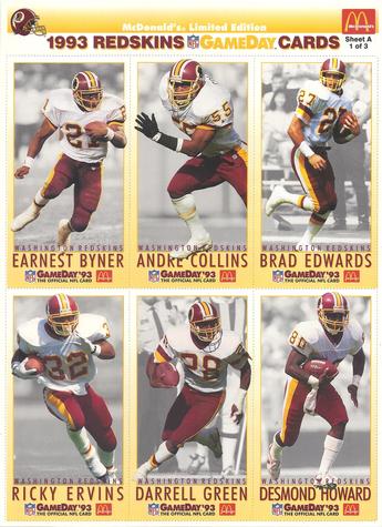 1993 GameDay McDonald's Washington Redskins - Full Panels #1 Earnest Byner / Andre Collins / Brad Edwards / Ricky Ervins / Darrell Green / Desmond Howard Front