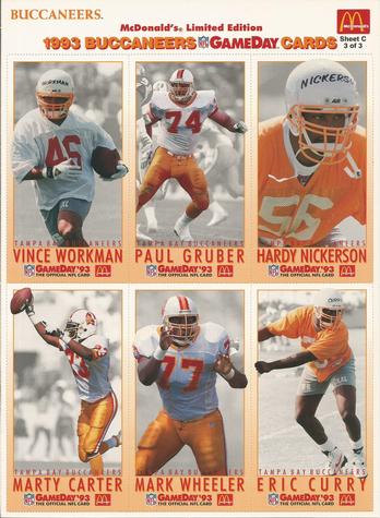 1993 GameDay McDonald's Tampa Bay Buccaneers - Full Panels #3 Marty Carter / Eric Curry / Paul Gruber / Hardy Nickerson / Mark Wheeler / Vince Workman Front