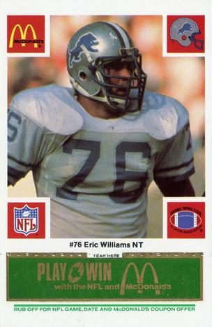 1986 McDonald's Detroit Lions - Full Game Pieces - Week 4 Green Tab #NNO Eric Williams Front