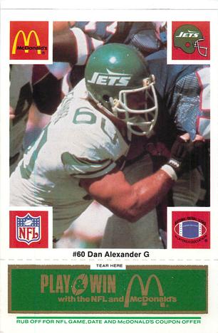 1986 McDonald's New York Jets - Full Game Pieces - Week 4 Green Tab #NNO Dan Alexander Front