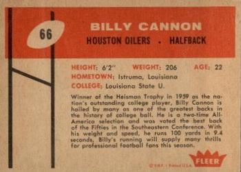 1960 Fleer #66 Billy Cannon Back