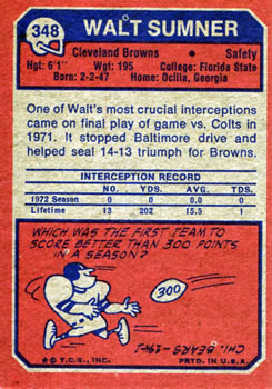 1973 Topps #348 Walt Sumner Back