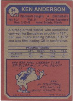 1973 Topps #34 Ken Anderson Back