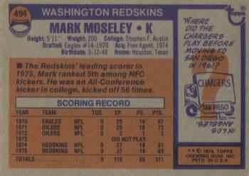 1976 Topps #494 Mark Moseley Back