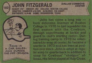1978 Topps #182 John Fitzgerald Back