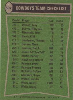 1978 Topps #507 Tony Dorsett / Drew Pearson / Cliff Harris / Harvey Martin Back