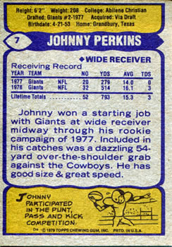 1979 Topps #7 Johnny Perkins Back