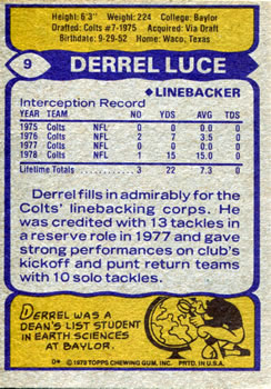 1979 Topps #9 Derrel Luce Back