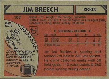 1980 Topps #107 Jim Breech Back