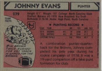 1980 Topps #279 Johnny Evans Back